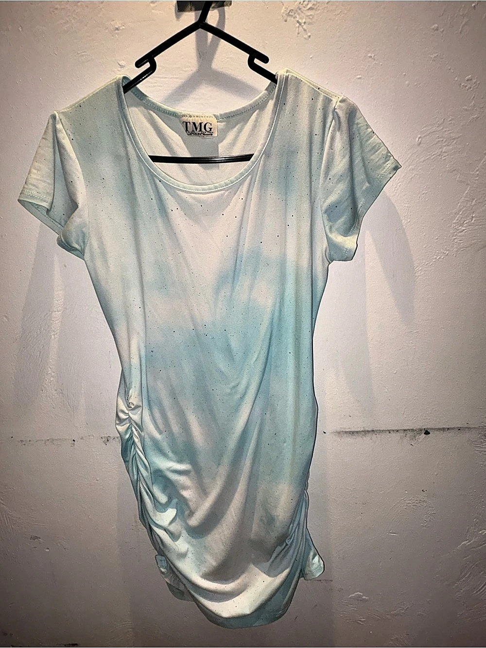 TMG Ruched Mini Dress in Blue & White Size Large #Y2K